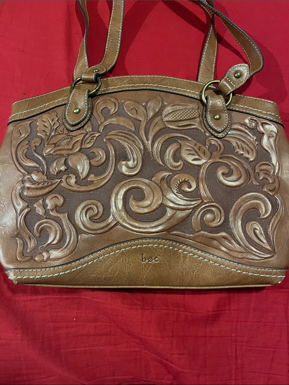 boc Brown Tooled Leather Shoulder Bag